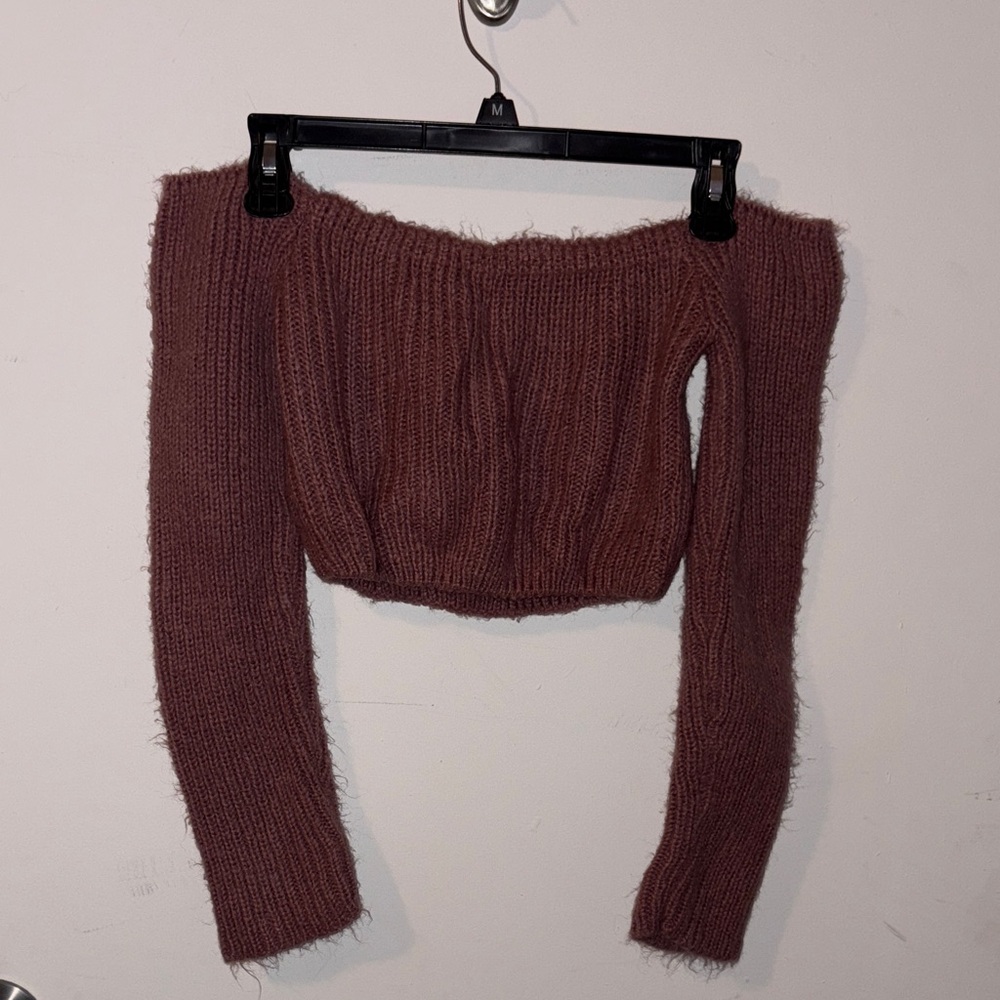 Women's Off-Shoulder Knit Sweater - Rose